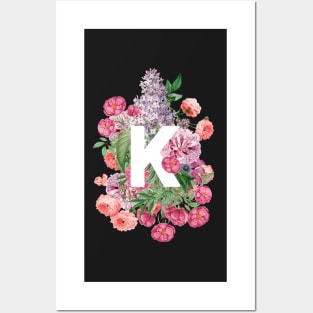 Romantic Letter K with Vintage Flowers Posters and Art